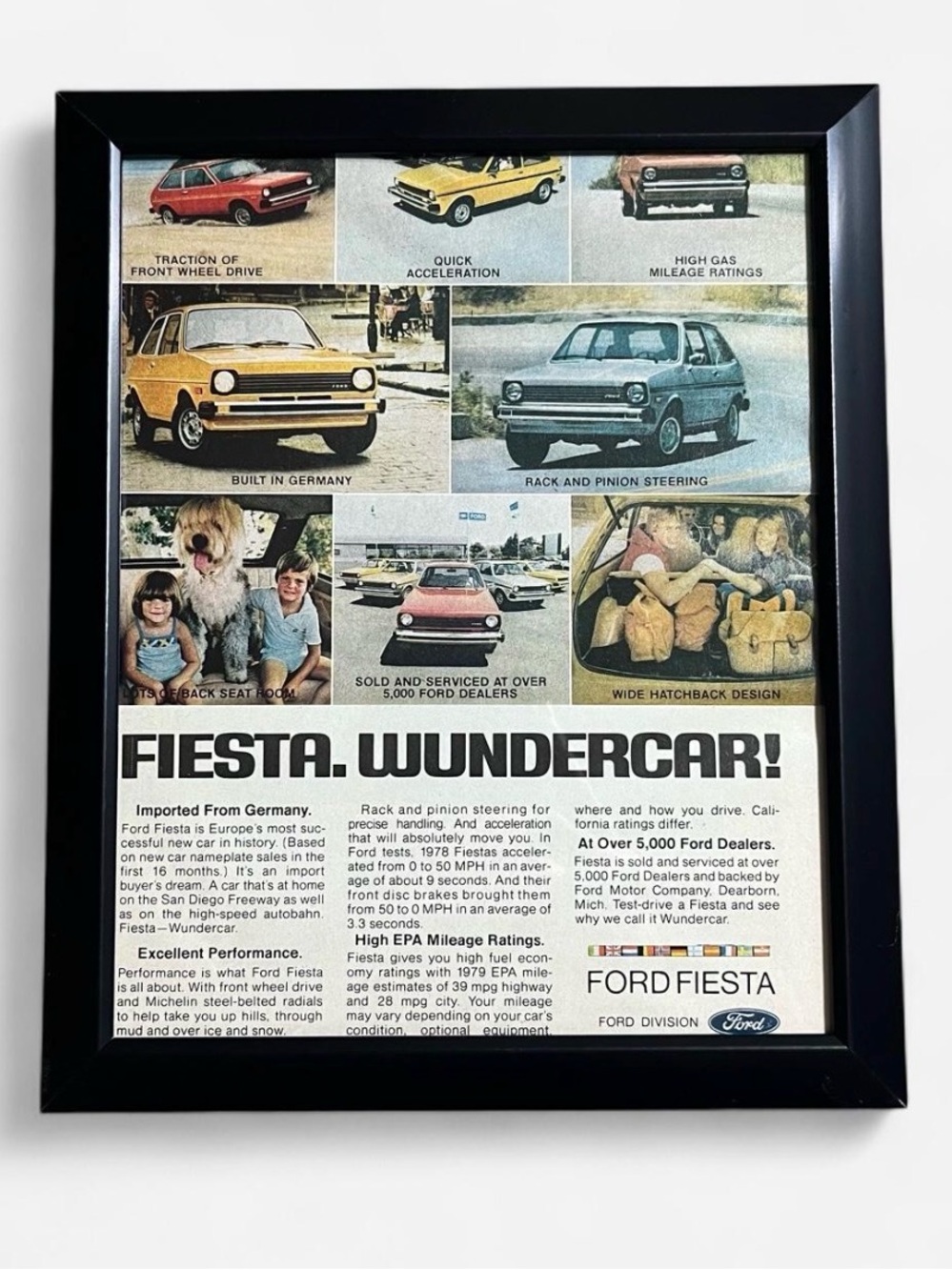 Vintage Ford Fiesta Print Framed Size 8x10